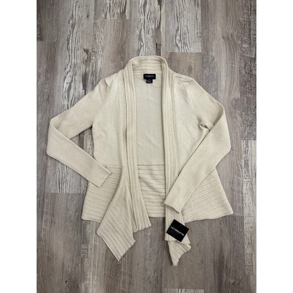 Liz Claiborne Career Metallic Open Front Cardigan Sweater Beige Women’s Medium - Picture 2 of 13